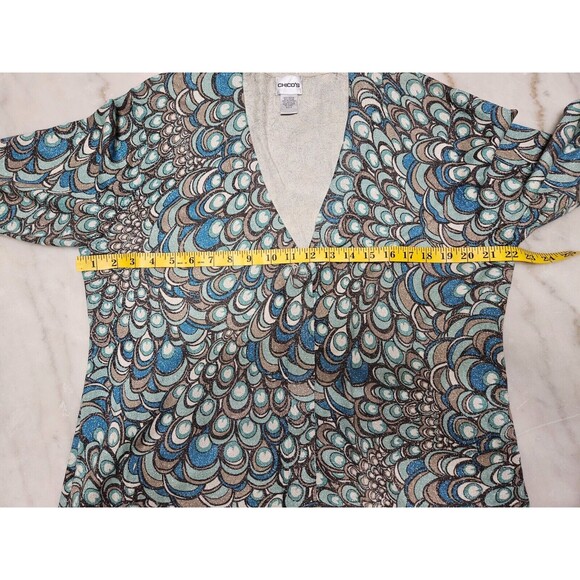 Chico's Women's Long Sleeve V-Neck Multi-Color Geometric Cardigan Sweater Size 3 - Picture 4 of 8